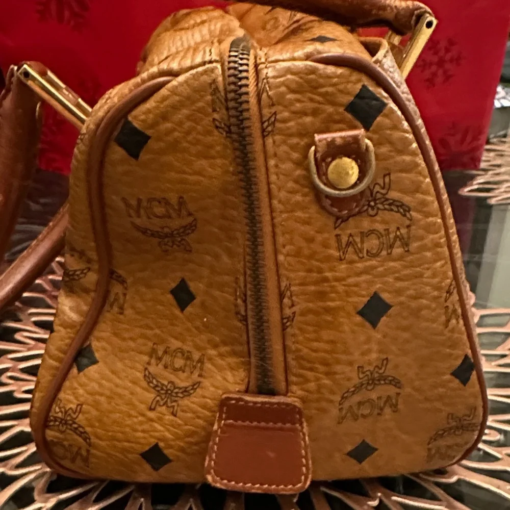 MCM Tan Monogram Satchel with Gold Accents - Picture 8 of 14